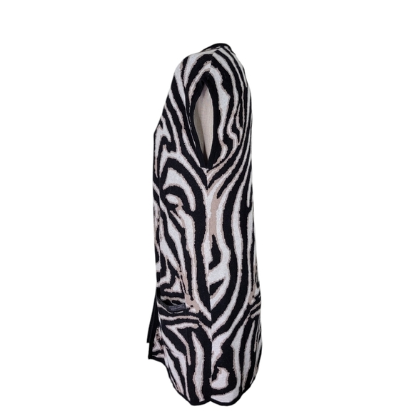 Chicos Longline Cardigan Size 0 S 4 Pockets Open Front Cap Sleeve Animal Print - Picture 3 of 10